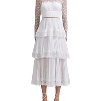 WHITE CHIFFON TIERED MIDI DRESS White by Self Portrait - Rental Hong Kong