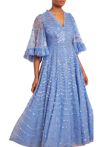 Shimmer Wave Sequin-Embellished Tulle Gown