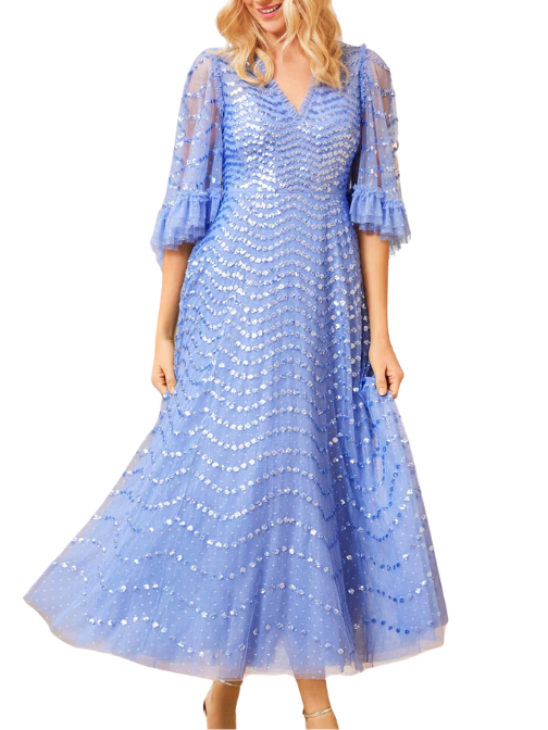 Shimmer Wave Sequin-Embellished Tulle Gown