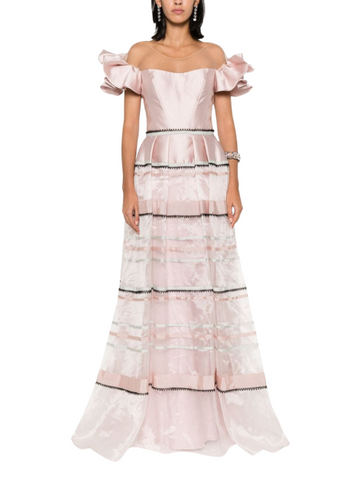 Off Shoulder Satin Maxi Dress