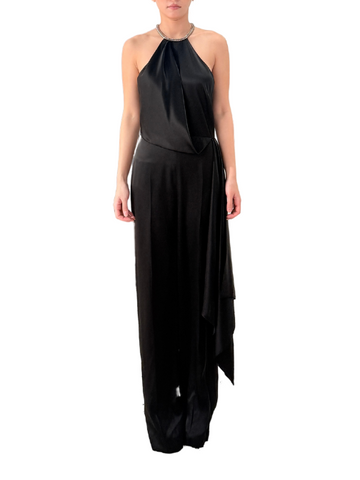 Crystal Trim Detailed Halter Neck Jumpsuit