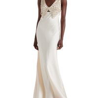 Cream Satin Diamante Bralette Maxi Dress