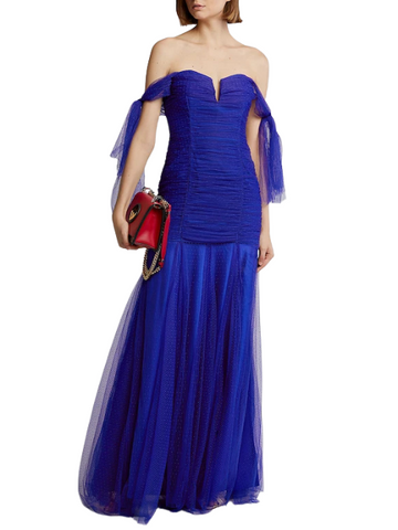Good Vibes Off Shoulder Gown Blue