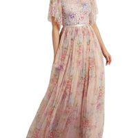 Floral Diamond Bodice Maxi Dress Pink