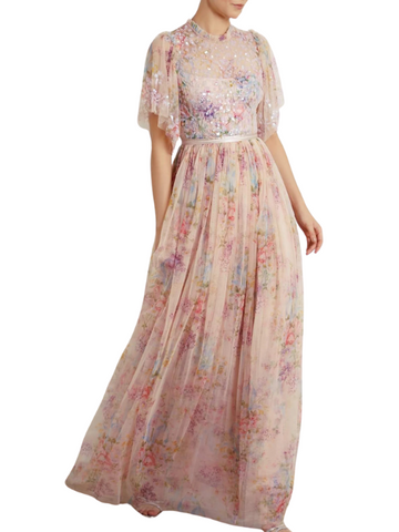 Floral Diamond Bodice Maxi Dress Pink