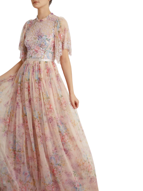 Floral Diamond Bodice Maxi Dress Pink