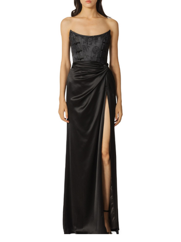 Julia Satin Corset Strapless Gown Black