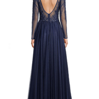 Beaded Tulle Gown Blue