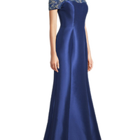 Beaded Off-The-Shoulder Gown Blue