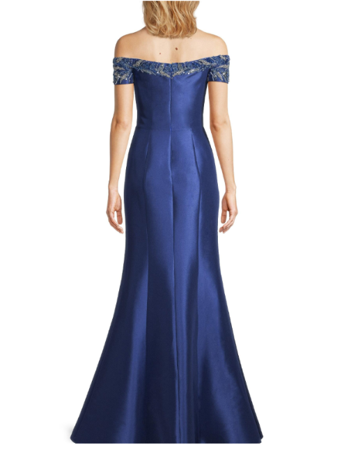 Beaded Off-The-Shoulder Gown Blue