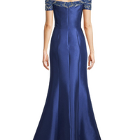 Beaded Off-The-Shoulder Gown Blue