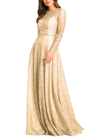 Floral Lace Gown Gold
