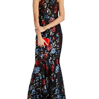 Embellished Ruffled Tulle Halterneck Gown Black