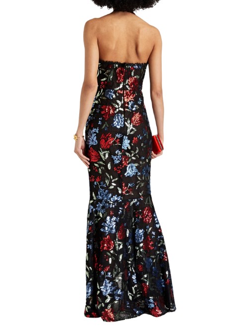 Embellished Ruffled Tulle Halterneck Gown Black