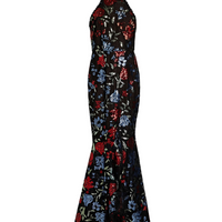 Embellished Ruffled Tulle Halterneck Gown Black