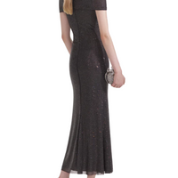 Slate Rhinestone Mesh Cut Out Midi Dress Grey