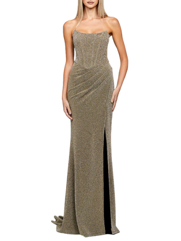 Marsiya Pointed Corset Gown Gold