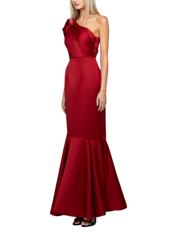 Juddy One Shoulder Ruched Gown Red