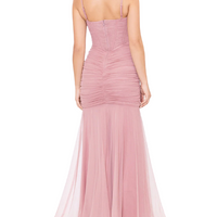 Long Mesh Corset Rouched Mermaid Dress Pink
