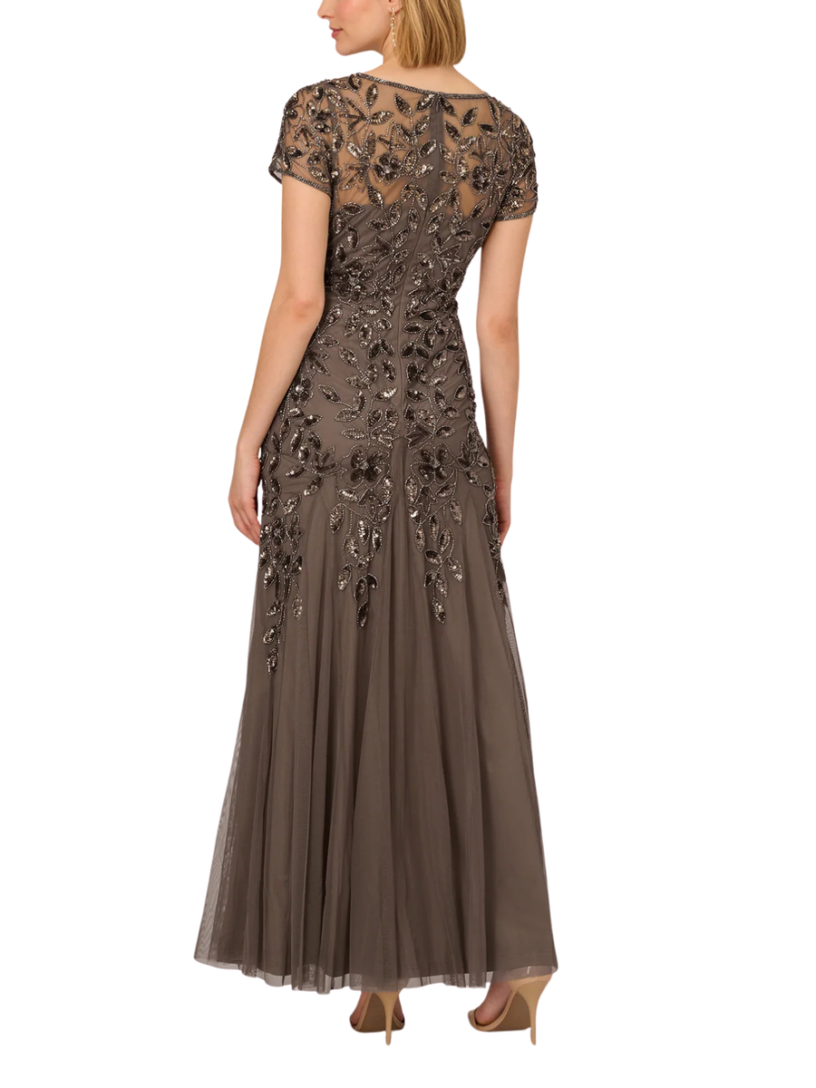 Floral Embroidered Beaded Trumpet Gown