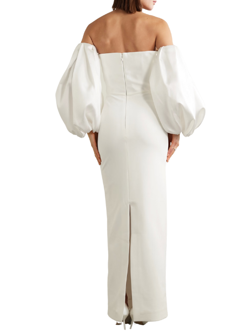 Carmen Off The-Shoulder Satin-Twill and Crepe Gown White