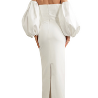 Carmen Off The-Shoulder Satin-Twill and Crepe Gown White