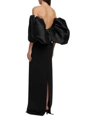 Floris Twill & Crepe Knit Maxi Dress Black