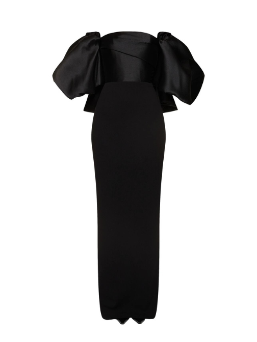 Floris Twill & Crepe Knit Maxi Dress Black