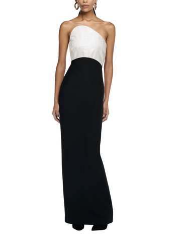Strapless Silk Wool Diamante Maxi Dress Black