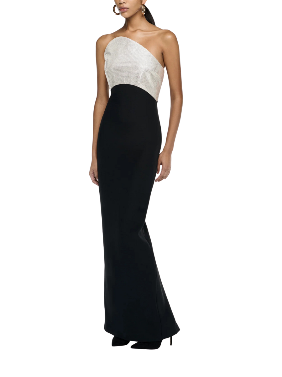 Strapless Silk Wool Diamante Maxi Dress Black