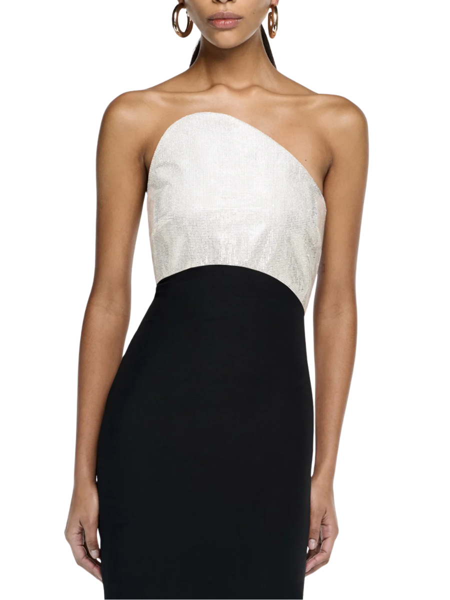 Strapless Silk Wool Diamante Maxi Dress Black