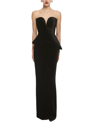 Strapless Velvet Peplum Gown Black