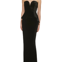Strapless Velvet Peplum Gown Black