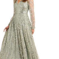 Leila Dot V-Neck Ankle Gown Green
