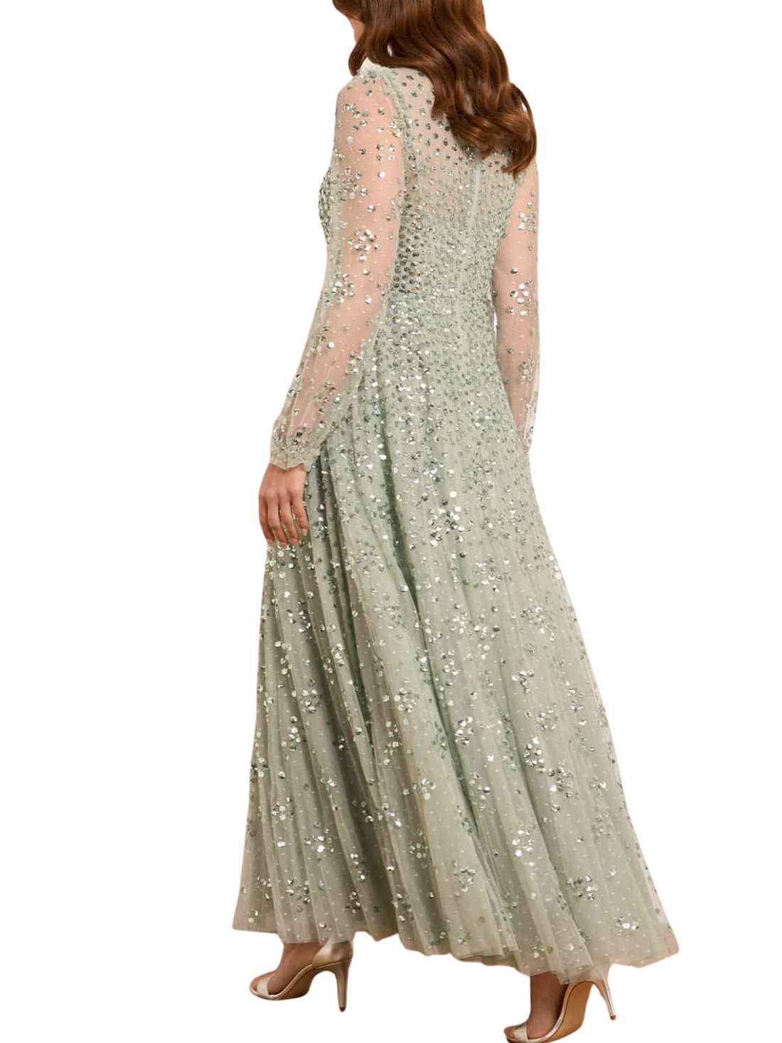 Leila Dot V-Neck Ankle Gown Green