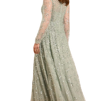 Leila Dot V-Neck Ankle Gown Green