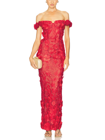 Jasmine Red Off The Shoulder Maxi Dress Red
