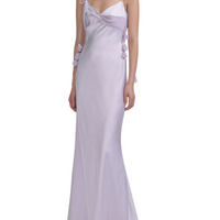Lilac Flower Satin Maxi Dress Purple