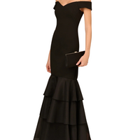 Bonded Crêpe Off-the-Shoulder Mermaid Gown Black