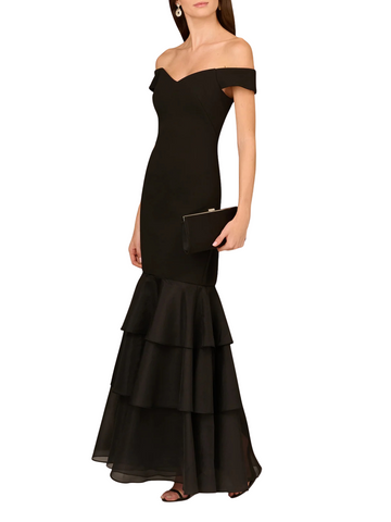 Bonded Crêpe Off-the-Shoulder Mermaid Gown Black