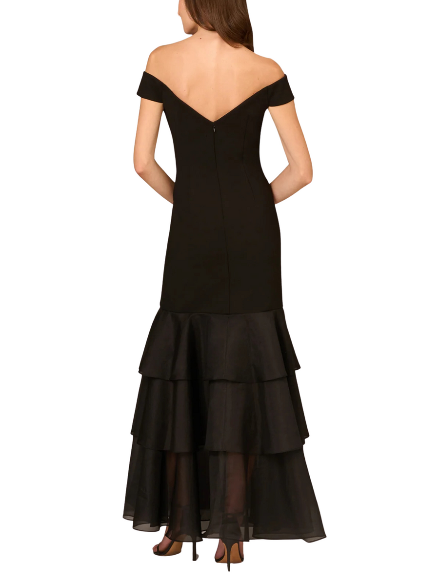 Bonded Crêpe Off-the-Shoulder Mermaid Gown Black