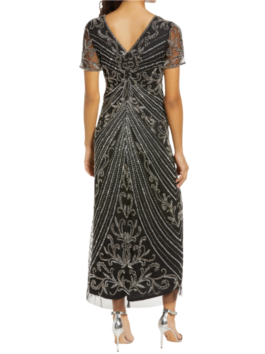 Illusion Beaded Mesh Column Dress