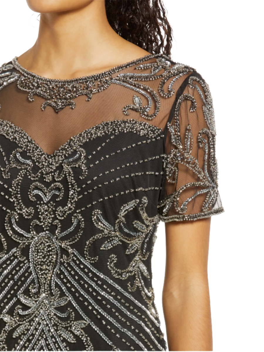 Illusion Beaded Mesh Column Dress