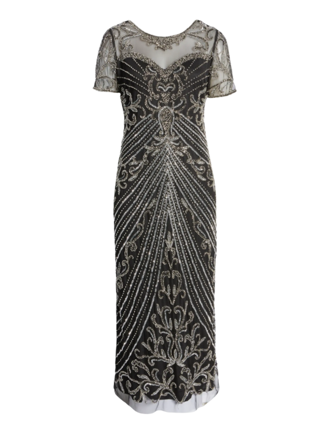 Illusion Beaded Mesh Column Dress