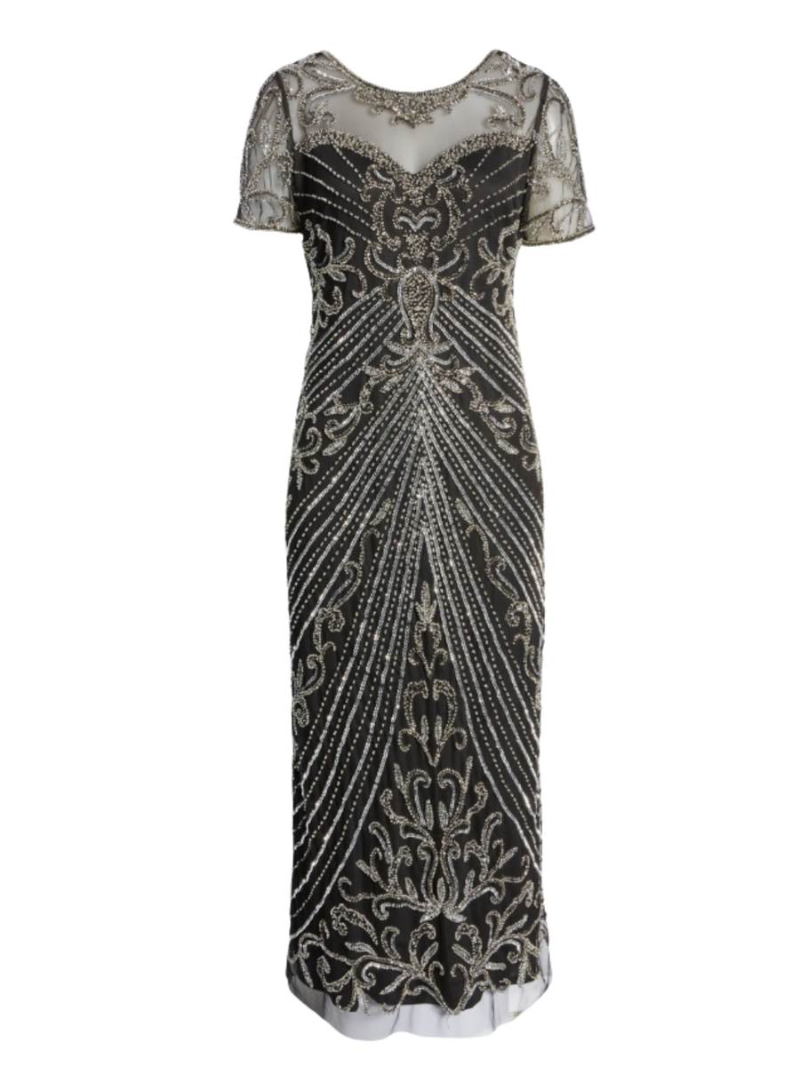 Illusion Beaded Mesh Column Dress