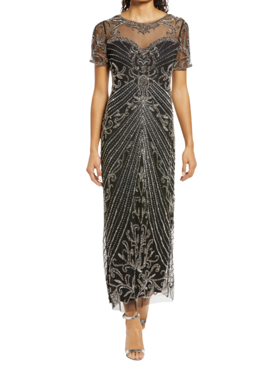 Illusion Beaded Mesh Column Dress