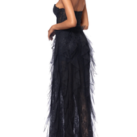 Angelina" Long Strapless Mesh  Ruffle Dress