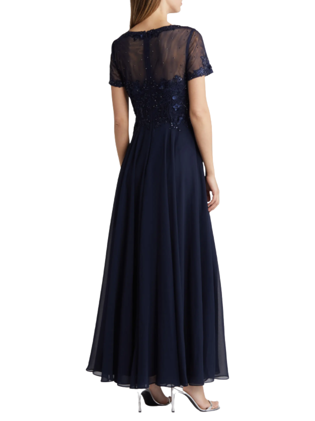 Evenings Beaded Mesh Gown