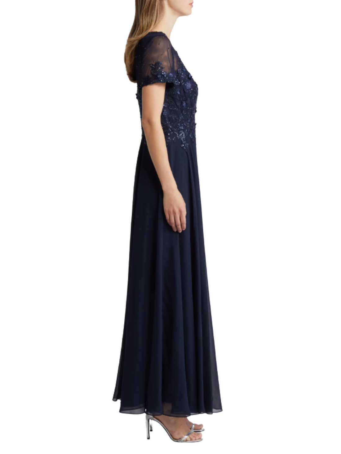 Evenings Beaded Mesh Gown