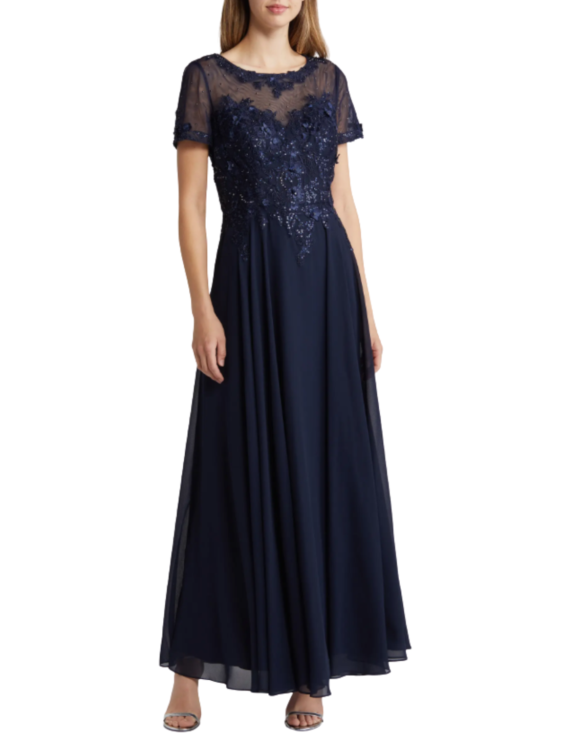 Evenings Beaded Mesh Gown